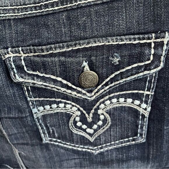 Maurices Embellished Y2K Micro Mini Whiskered Denim Jean Skirt Juniors 11/12 - Picture 10 of 13